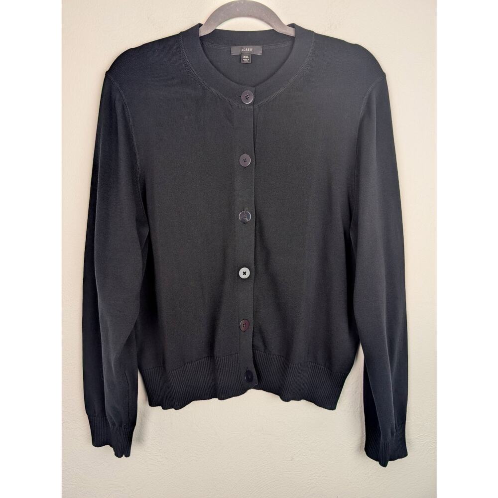 J Crew Jackie Cardigan Sweater Cotton Crepe Preppy Academia Black Size XXL - Picture 2 of 11